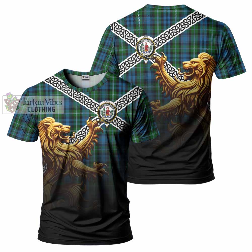 Tartan Vibes Clothing Lyon Crest Tartan T-Shirt with Golden Lion Emblem Celtic Style