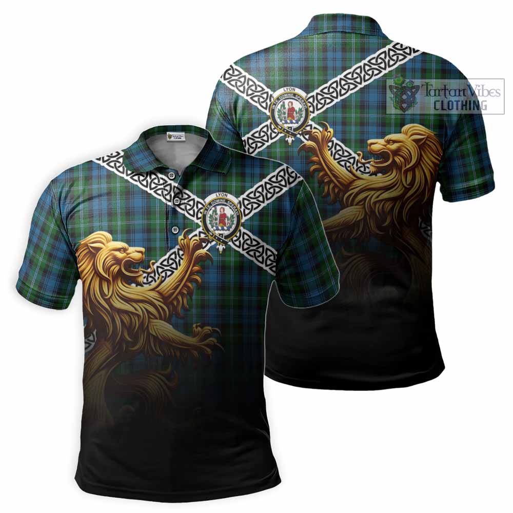 Lyon Crest Tartan Polo Shirt with Golden Lion Emblem Celtic Style - Tartan Vibes Clothing