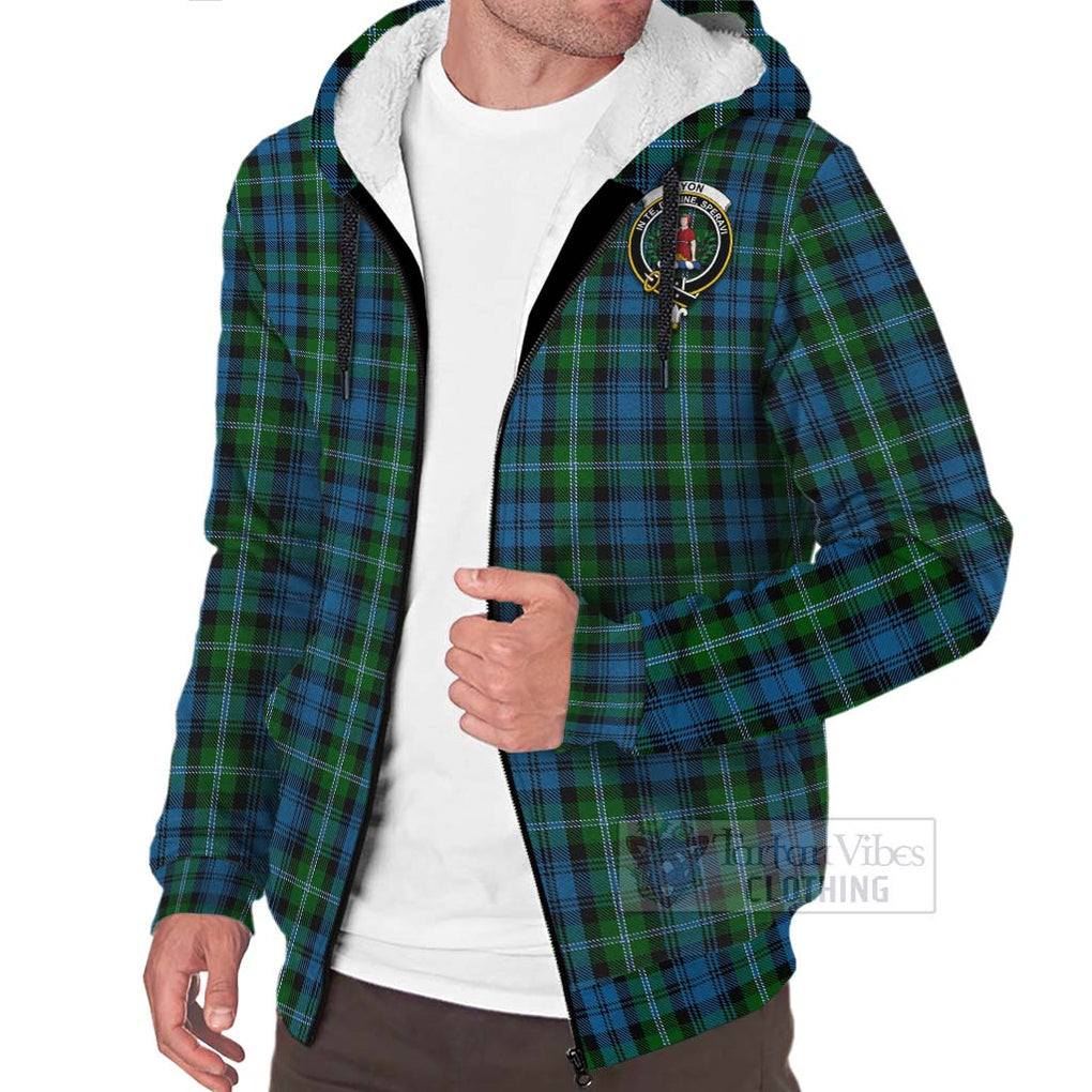 Lyon Tartan Sherpa Hoodie with Family Crest Celtic Skull Style Unisex - Tartan Vibes Clothing