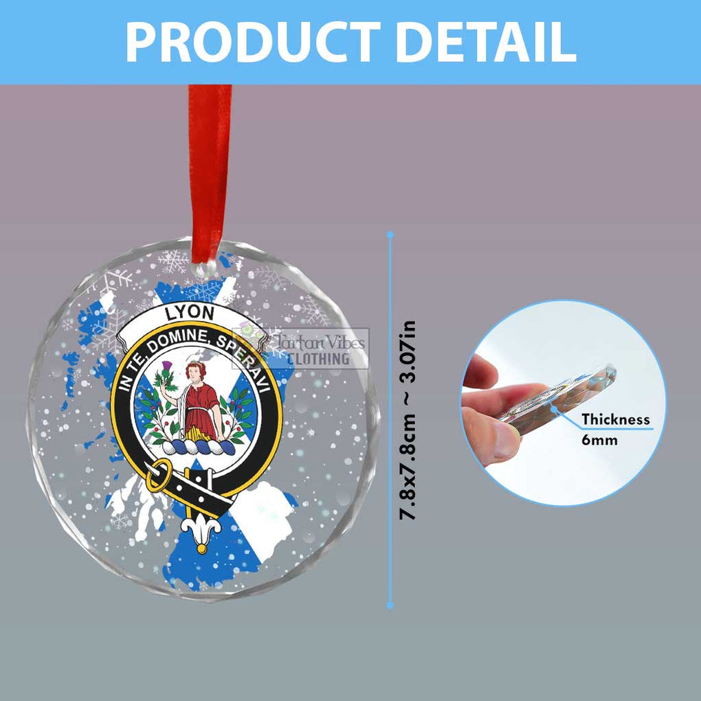 Lyon Clan Crest Christmas Glass Ornament with Scotland Map - 2D-tartanvibesclothing
