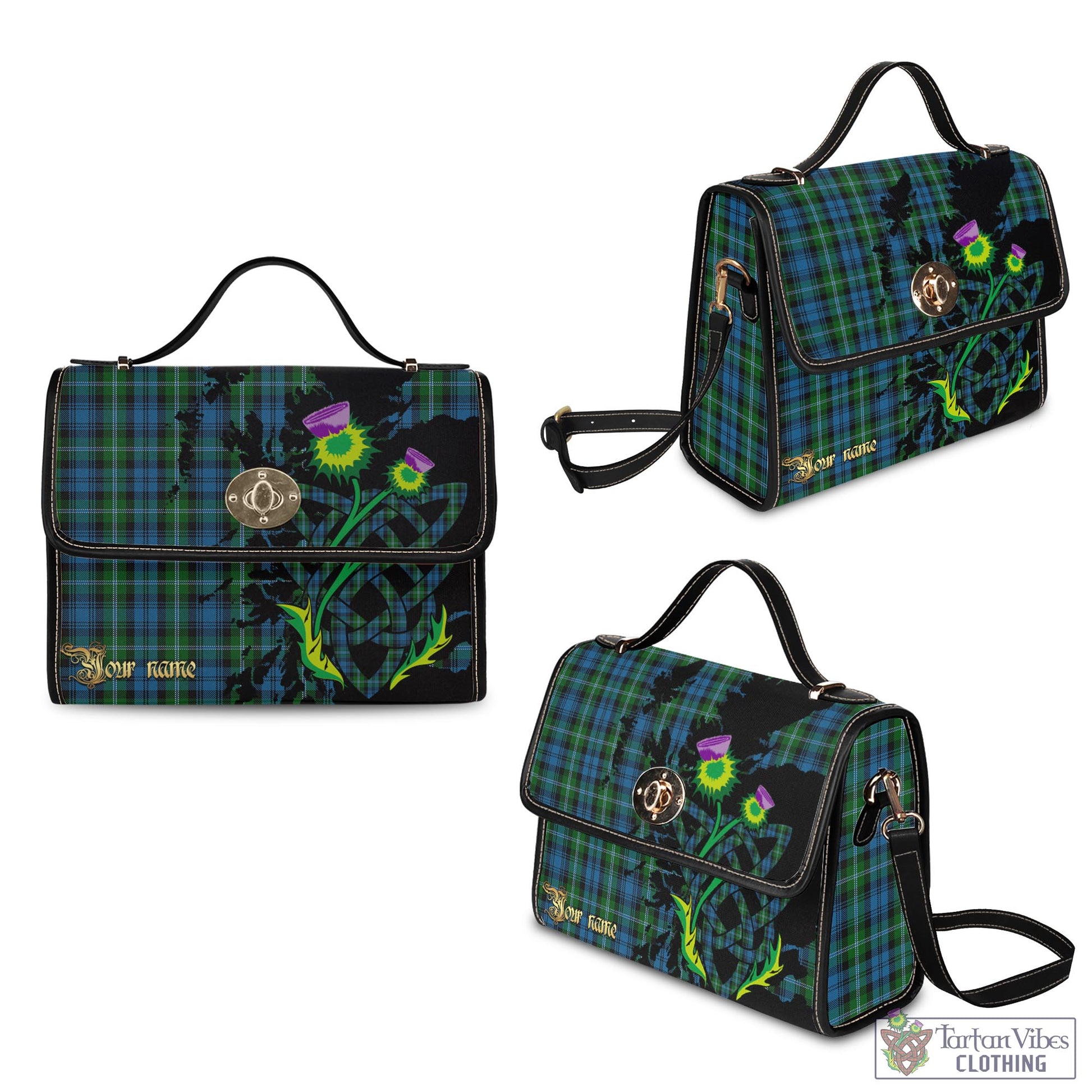 Tartan Vibes Clothing Lyon Tartan Waterproof Canvas Bag with Scotland Map and Thistle Celtic Accents