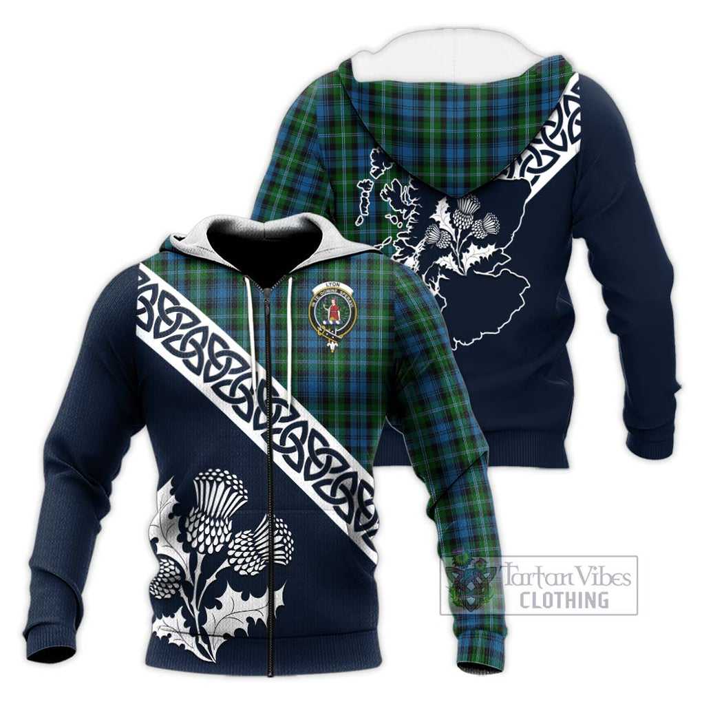 Lyon Tartan Knitted Hoodie Featuring Thistle and Scotland Map Unisex Knitted Zip Hoodie - Tartan Vibes Clothing
