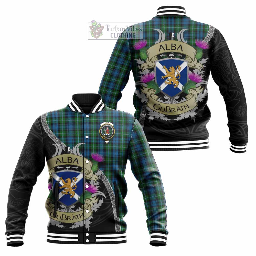 Lyon Tartan Family Crest Baseball Jacket Lion Rampant Royal Thistle Shield Celtic Inspired - Tartan Vibes Clothing