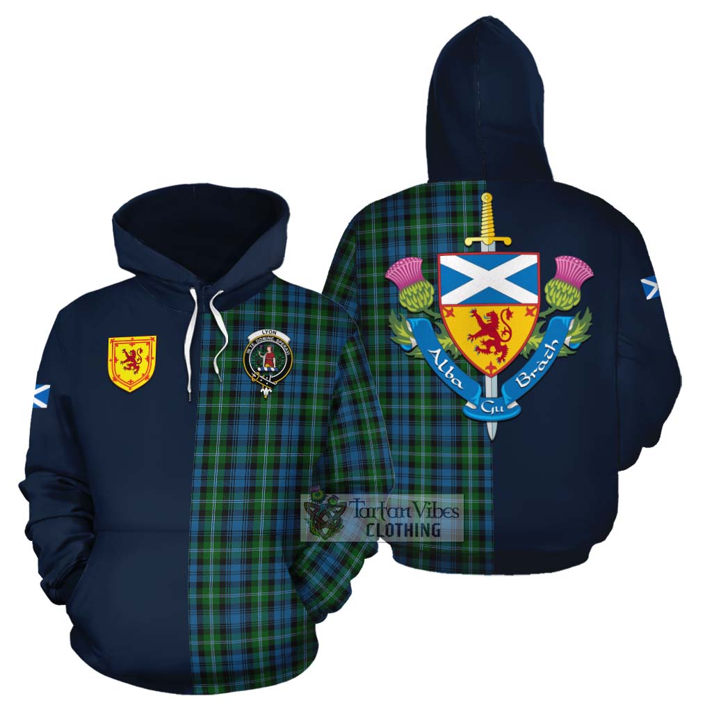 Lyon Tartan Cotton Hoodie Alba with Scottish Lion Royal Arm Half Style Zip Hoodie - Tartan Vibes Clothing