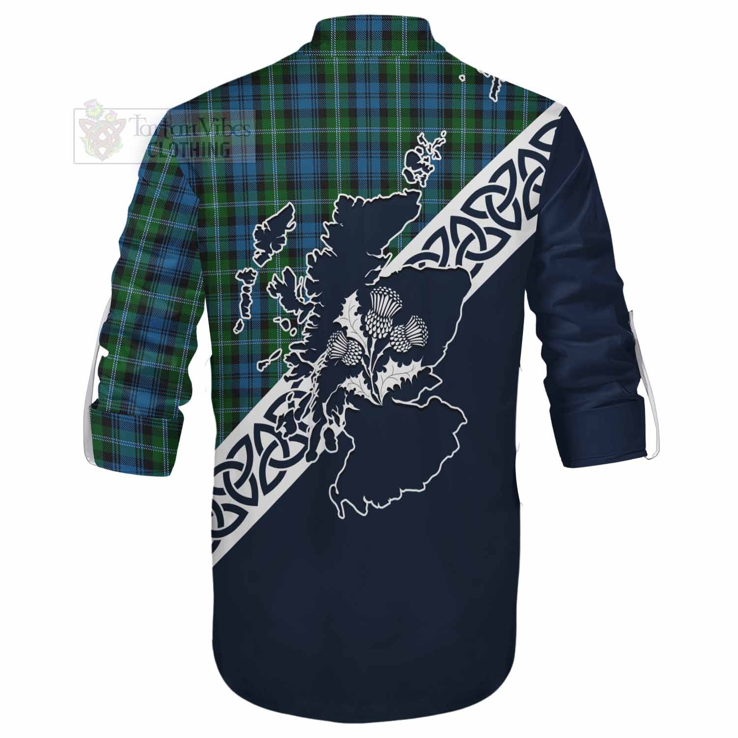 Lyon Tartan Ghillie Kilt Shirt Featuring Thistle and Scotland Map - Tartan Vibes Clothing