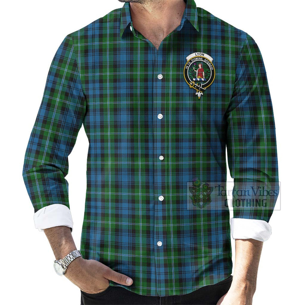 Lyon Tartan Long Sleeve Button Shirt with Family Crest Celtic Skull Style - Tartan Vibes Clothing