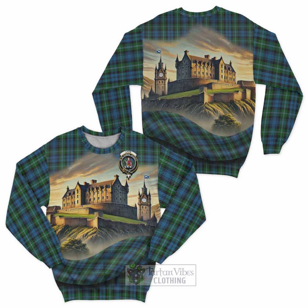 Lyon Tartan Family Crest Sweatshirt with Scottish Ancient Castle Style - Tartan Vibes Clothing