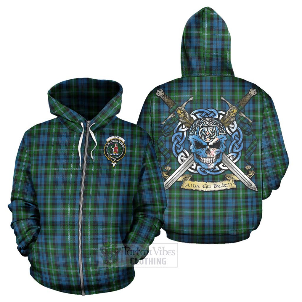 Lyon Tartan Hoodie with Family Crest Celtic Skull Style - Tartan Vibes Clothing