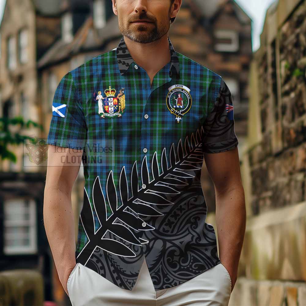 Lyon Crest Tartan Hawaiian Shirt with New Zealand Silver Fern Half Style - Tartan Vibes Clothing