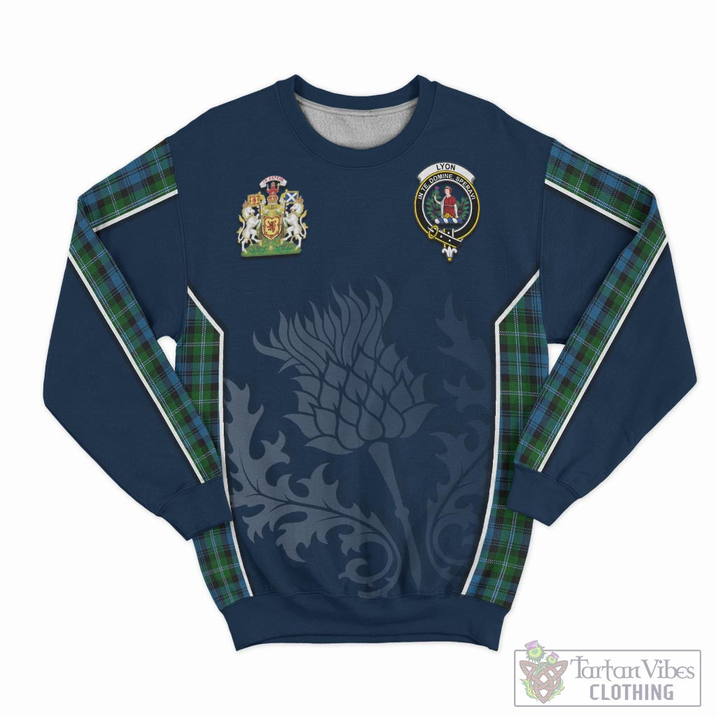 Lyon Tartan Sweatshirt with Family Crest and Scottish Thistle Vibes Sport Style - Tartan Vibes Clothing
