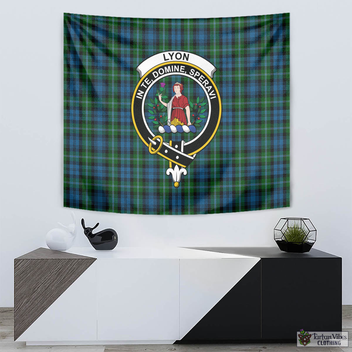 Lyon Tartan Tapestry Wall Hanging and Home Decor for Room with Family Crest - Tartan Vibes Clothing