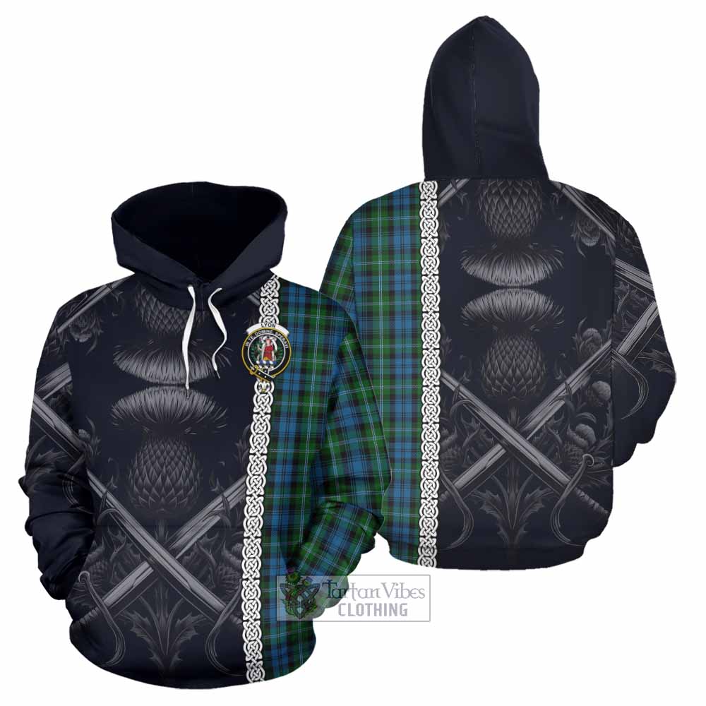 Lyon Tartan Hoodie with Family Crest Cross Sword Thistle Celtic Vibes - Tartan Vibes Clothing