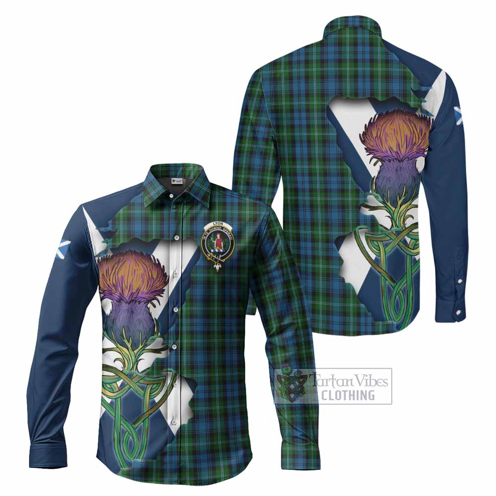 Lyon Tartan Family Crest Long Sleeve Button Shirt Scottish Thistle Celtic Inspired - Tartan Vibes Clothing