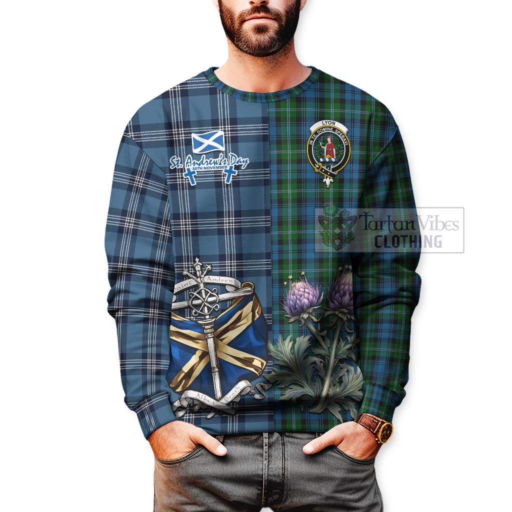 Lyon Tartan Sweatshirt Happy St. Andrew's Day Half Tartan Style - Tartan Vibes Clothing