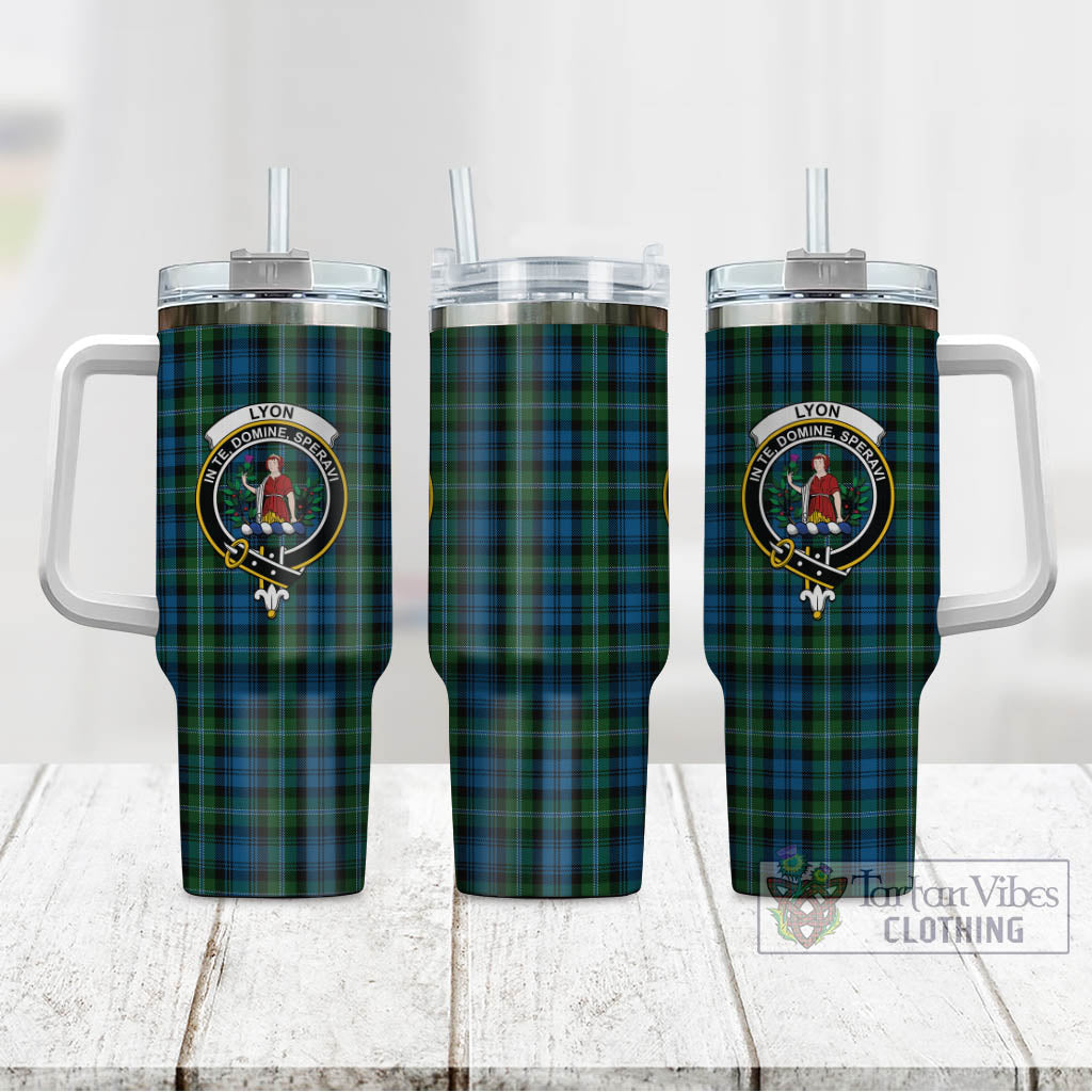 Lyon Tartan Tumbler with Handle with Family Crest - Tartan Vibes Clothing