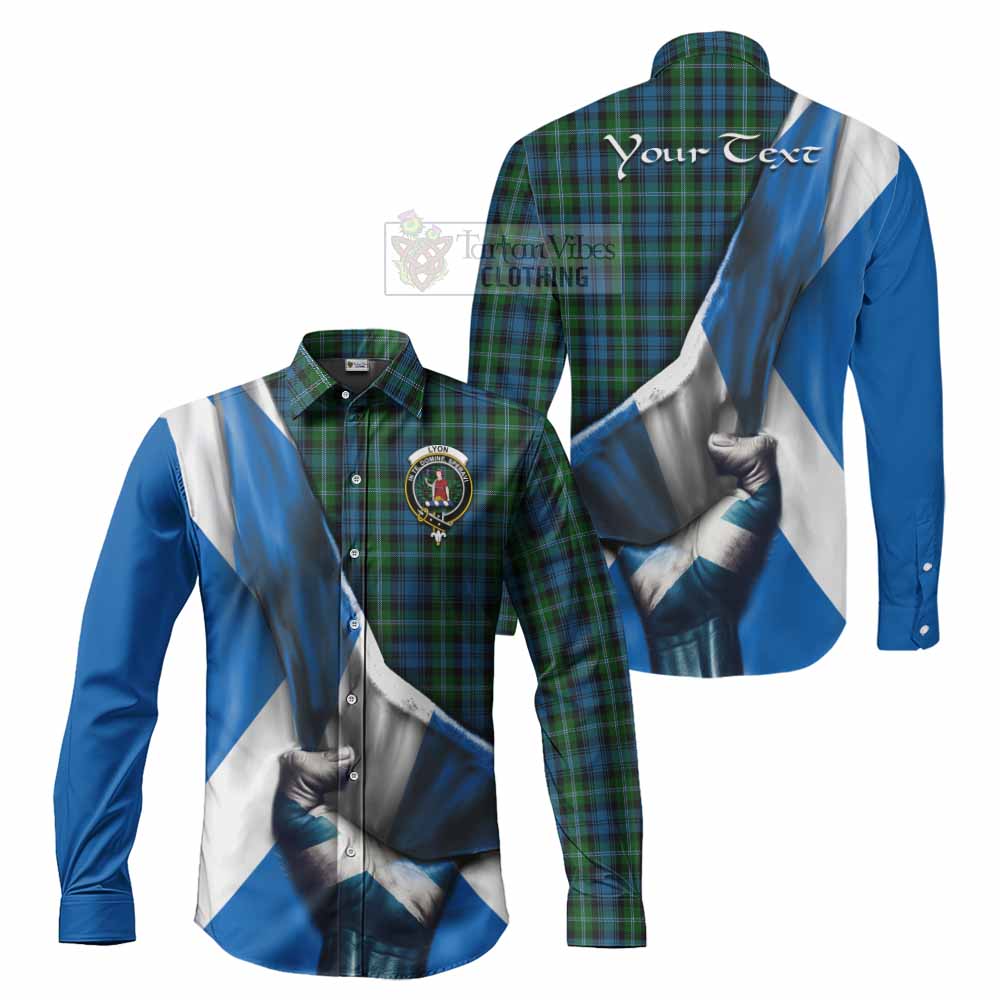 Lyon Tartan Long Sleeve Button Shirt with Family Crest Scotland Patriotic Style - Tartan Vibes Clothing