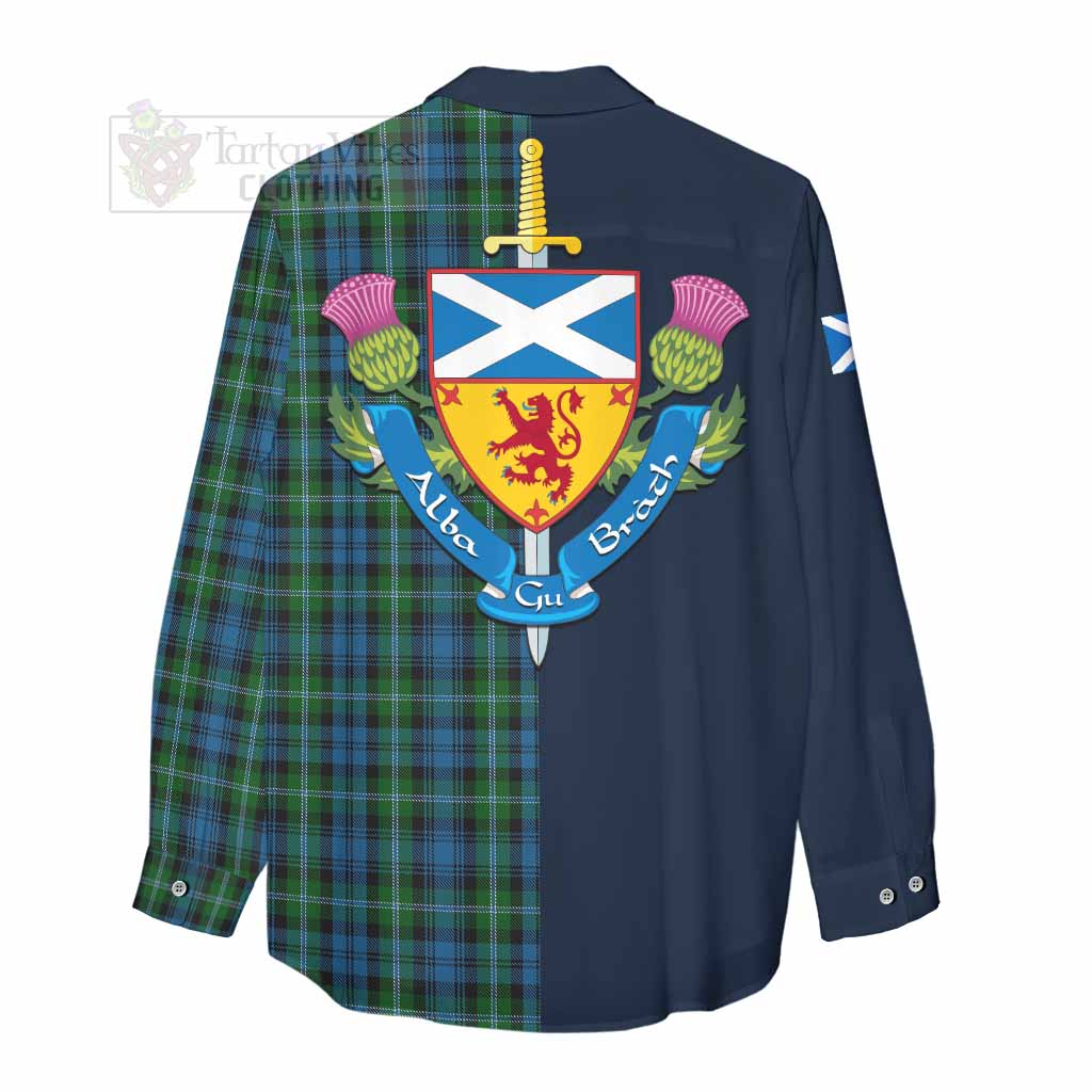 Lyon Tartan Women's Casual Shirt Alba with Scottish Lion Royal Arm Half Style - Tartan Vibes Clothing