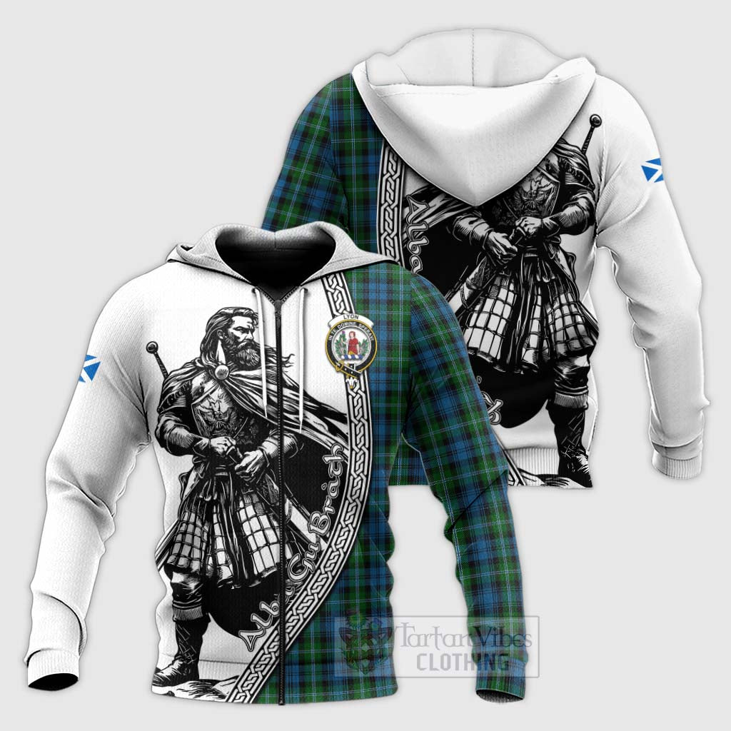 Lyon Tartan Clan Crest Knitted Hoodie with Highlander Warrior Celtic Style Unisex Knitted Zip Hoodie - Tartan Vibes Clothing