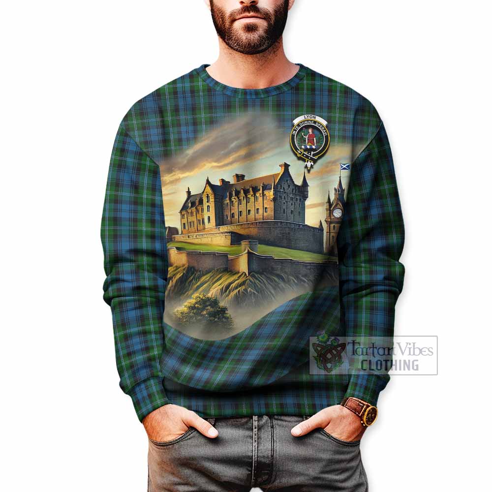 Lyon Tartan Family Crest Sweatshirt with Scottish Ancient Castle Style - Tartan Vibes Clothing