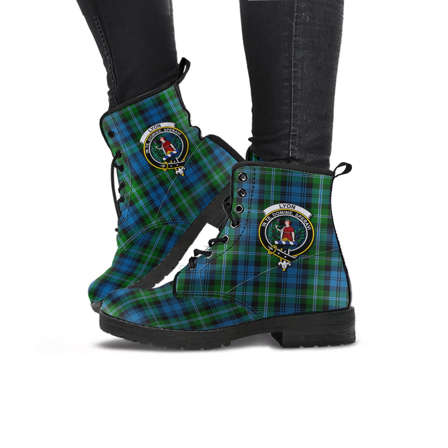 Lyon Tartan Leather Boots with Family Crest - Tartan Vibes Clothing
