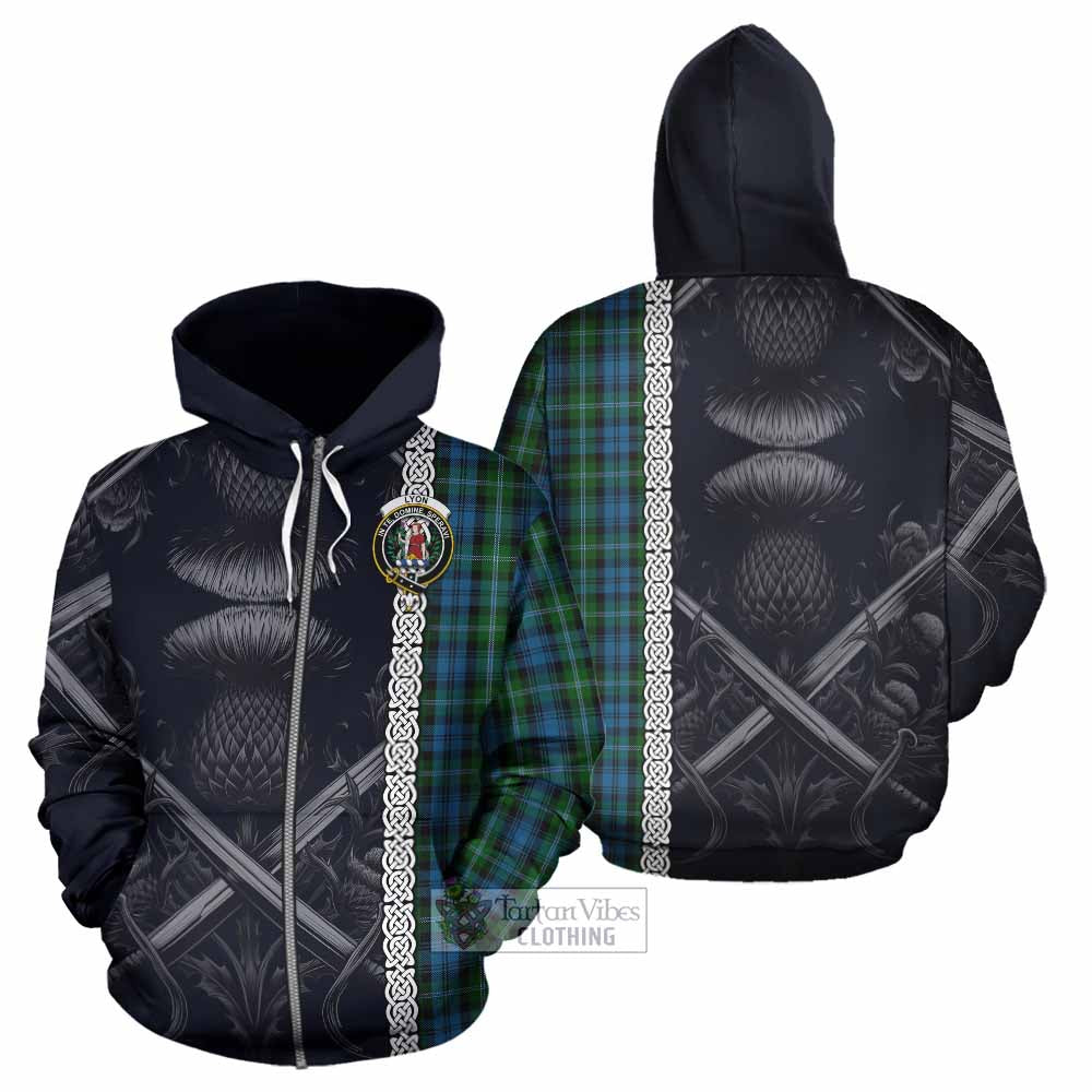 Lyon Tartan Hoodie with Family Crest Cross Sword Thistle Celtic Vibes Zip Hoodie - Tartan Vibes Clothing