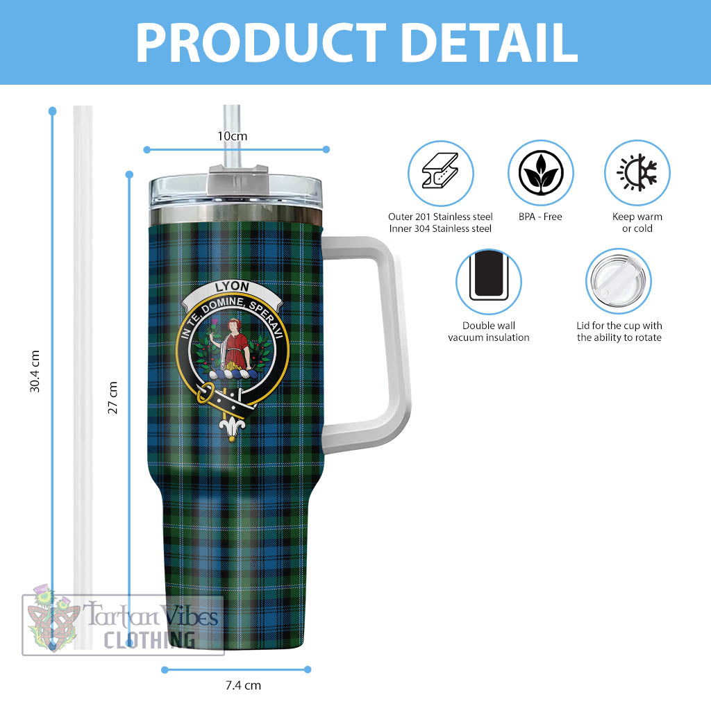 Lyon Tartan Tumbler with Handle with Family Crest - Tartan Vibes Clothing
