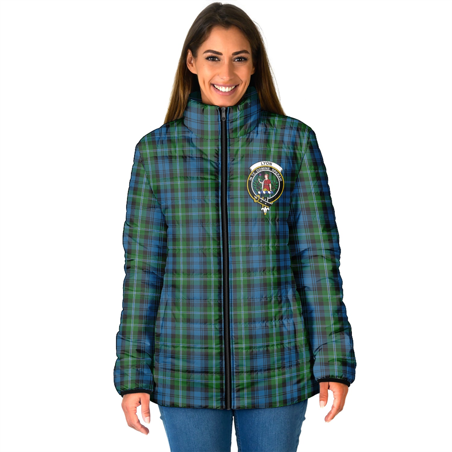 Lyon Tartan Padded Jacket with Family Crest - Tartan Vibes Clothing