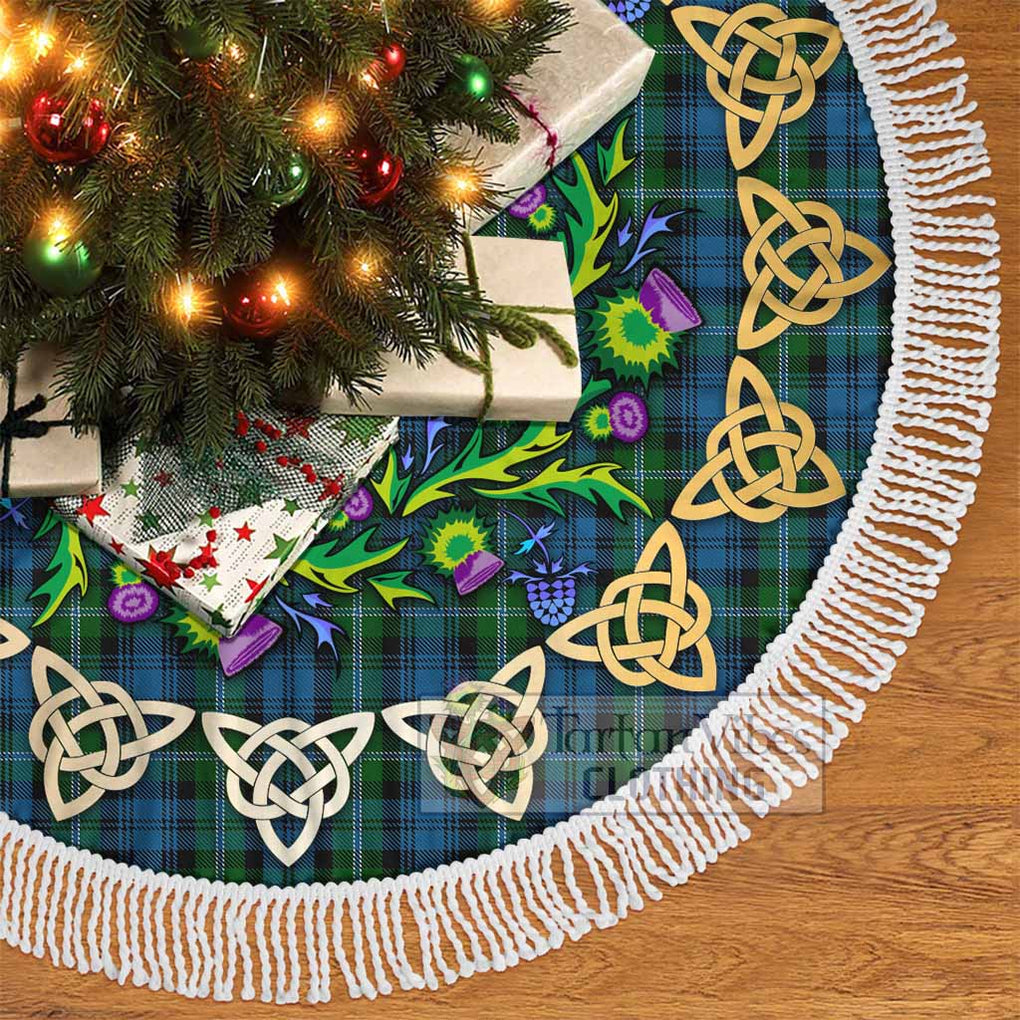 Tartan Vibes Clothing Lyon Tartan Christmas Tree Skirt with Thistle Celtic Knot Style