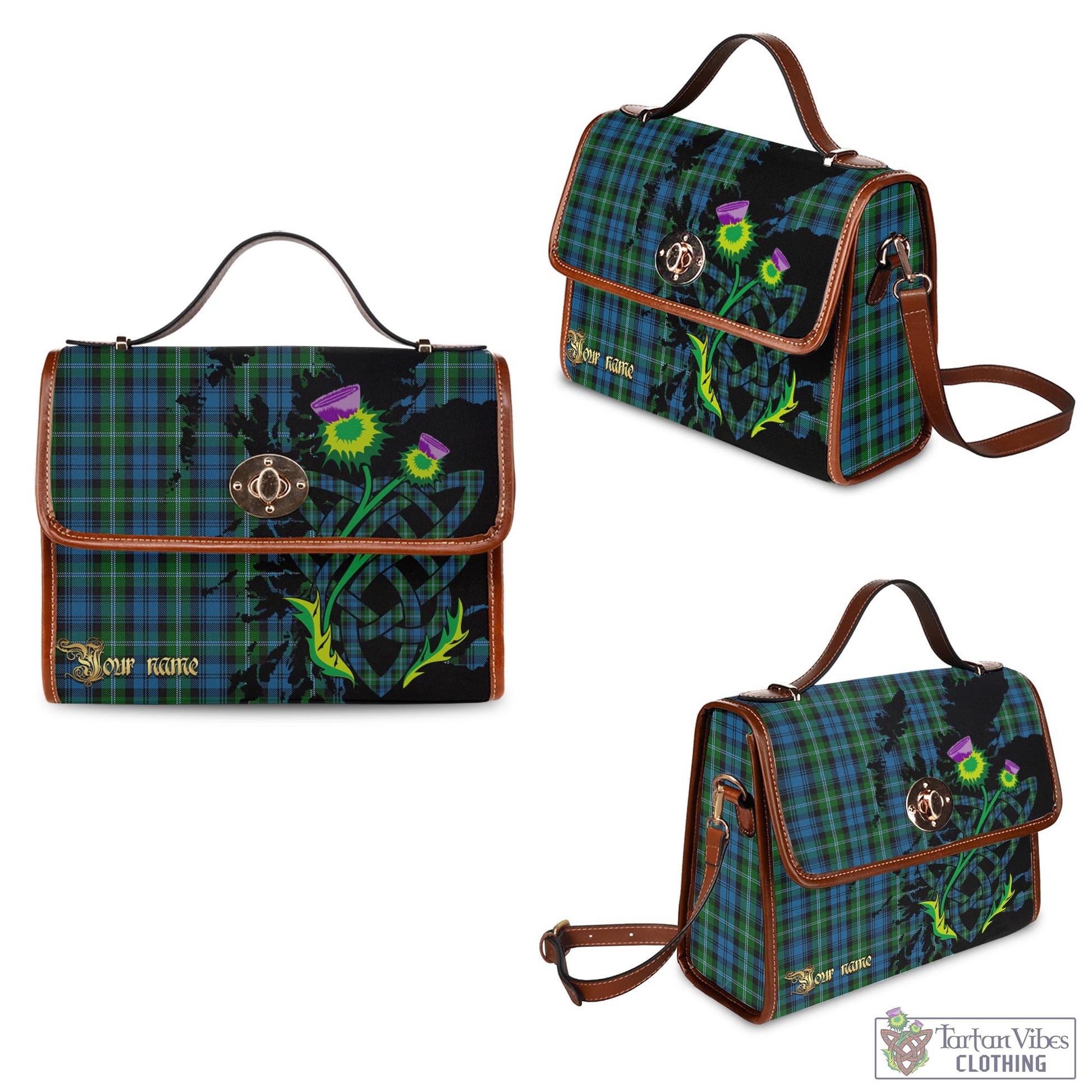 Tartan Vibes Clothing Lyon Tartan Waterproof Canvas Bag with Scotland Map and Thistle Celtic Accents