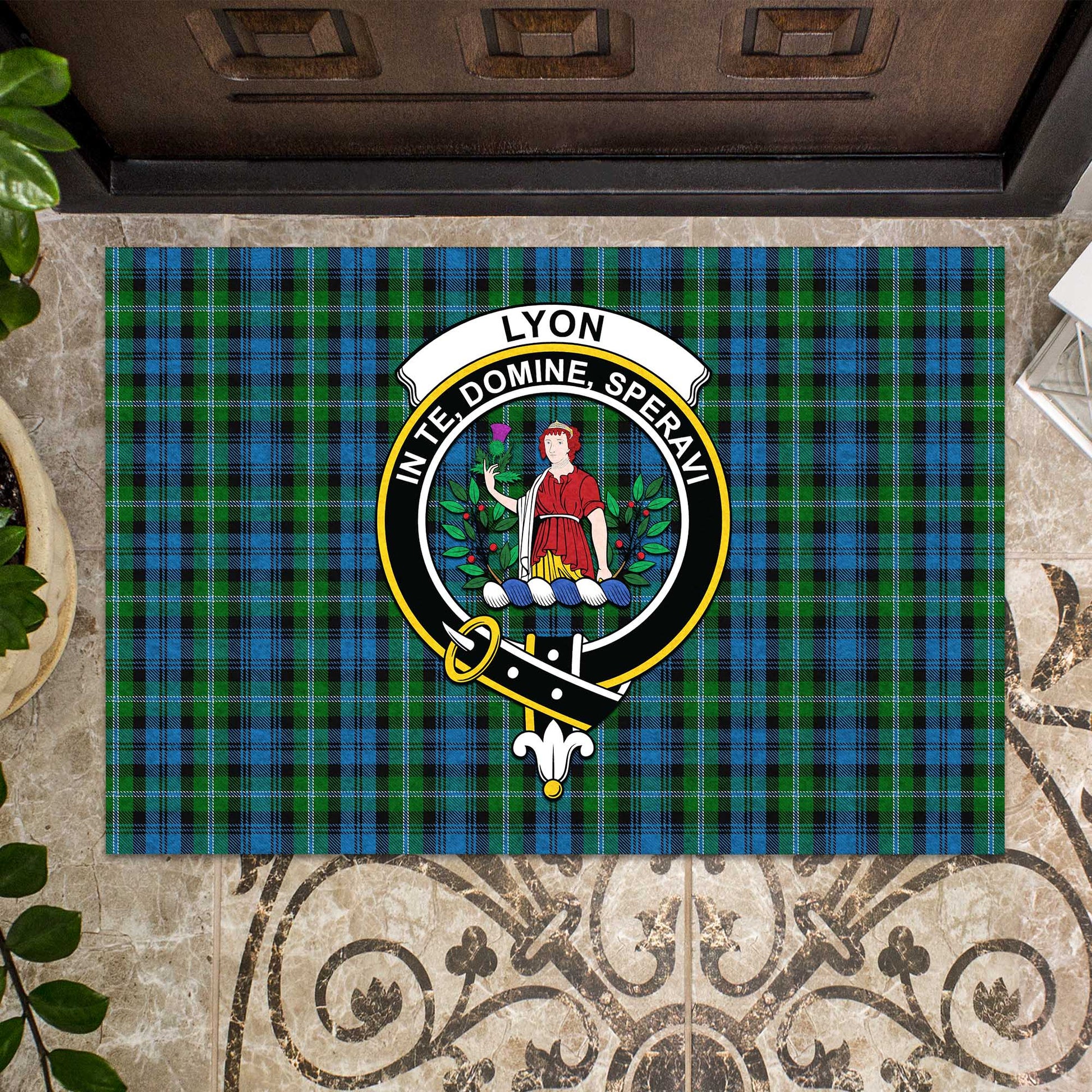 Lyon Tartan Rubber Doormat with Family Crest - Tartan Vibes Clothing