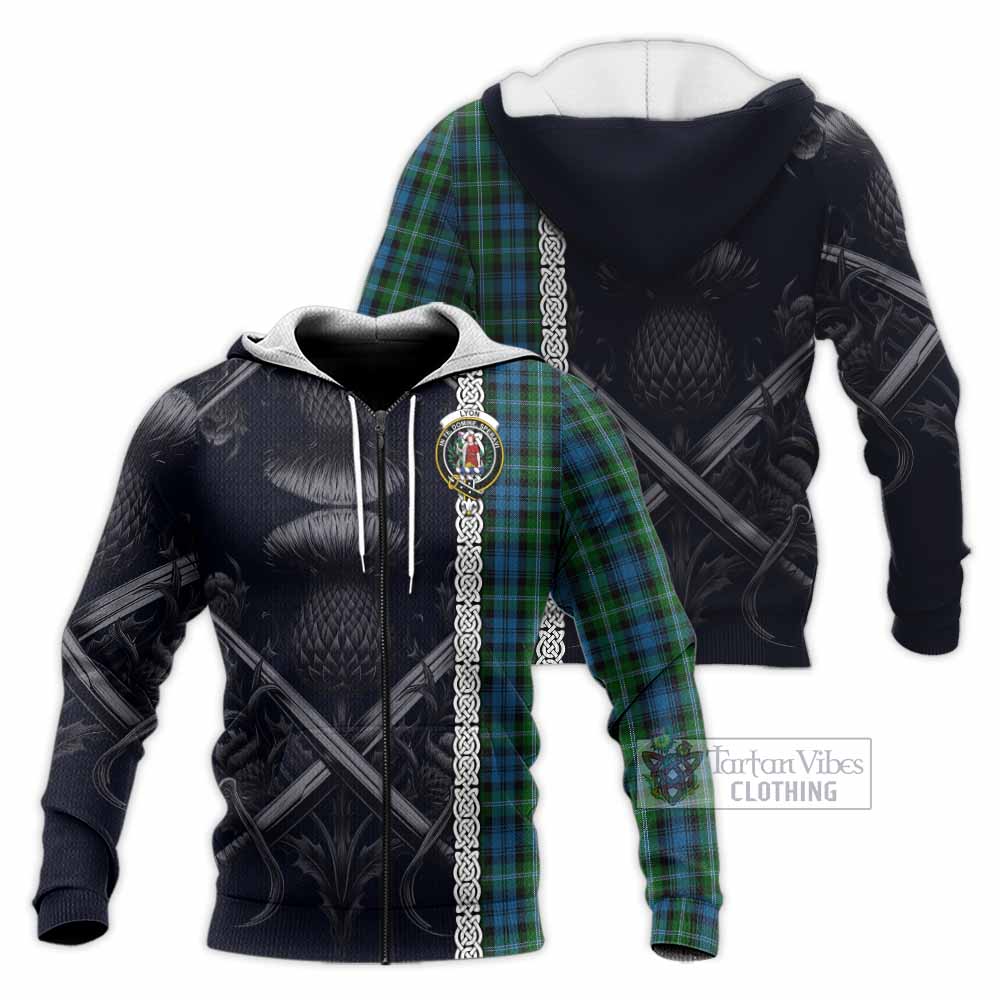 Lyon Tartan Knitted Hoodie with Family Crest Cross Sword Thistle Celtic Vibes Unisex Knitted Zip Hoodie - Tartan Vibes Clothing
