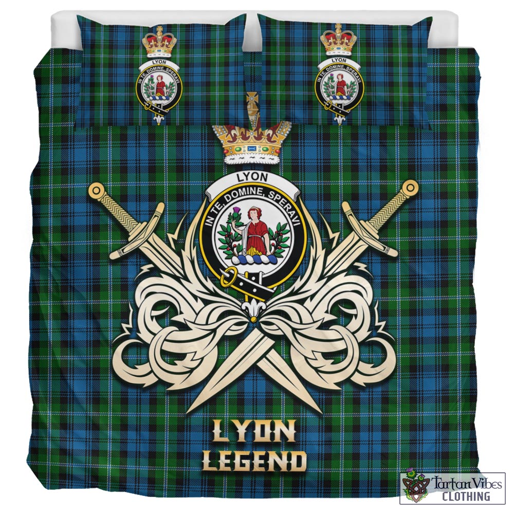 Tartan Vibes Clothing Lyon Tartan Bedding Set with Clan Crest and the Golden Sword of Courageous Legacy