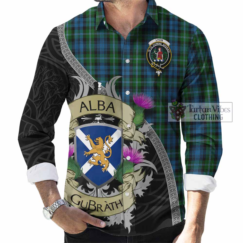 Lyon Tartan Family Crest Long Sleeve Button Shirt Lion Rampant Royal Thistle Shield Celtic Inspired - Tartan Vibes Clothing