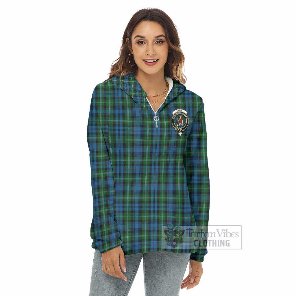 Lyon Tartan Women's Borg Fleece Hoodie with Half Zip with Family Crest - Tartan Vibes Clothing