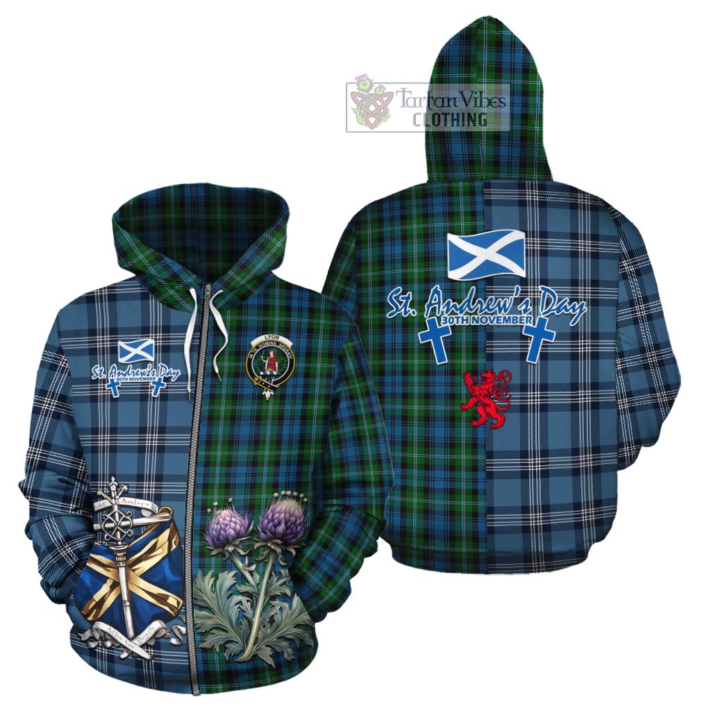 Lyon Tartan Cotton Hoodie Happy St. Andrew's Day Half Tartan Style - Tartan Vibes Clothing