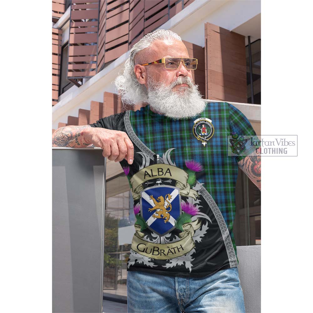 Tartan Vibes Clothing Lyon Tartan Family Crest Cotton T-shirt Lion Rampant Royal Thistle Shield Celtic Inspired