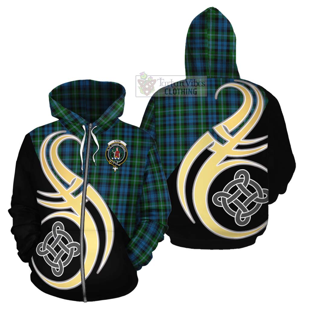Lyon Tartan Cotton Hoodie with Family Crest and Celtic Symbol Style - Tartan Vibes Clothing