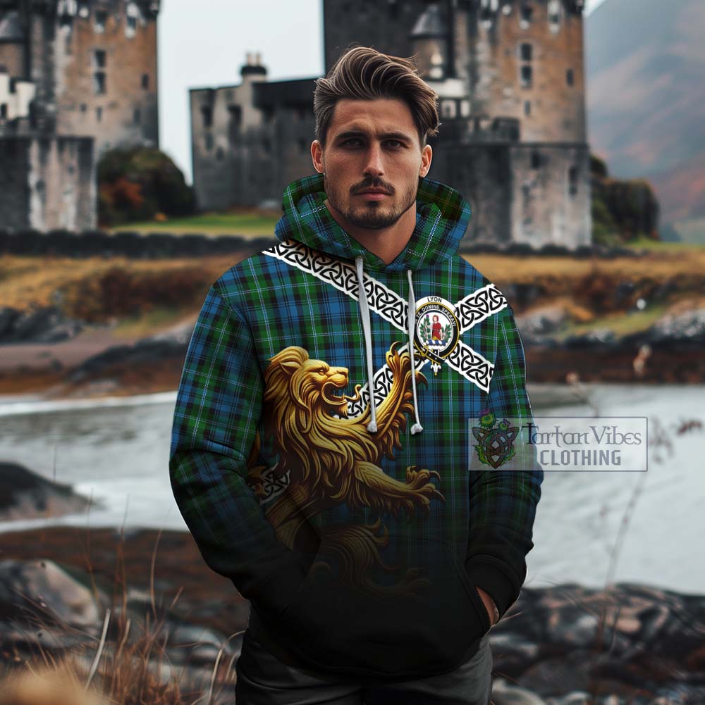 Lyon Crest Tartan Cotton Hoodie with Golden Lion Emblem Celtic Style - Tartan Vibes Clothing