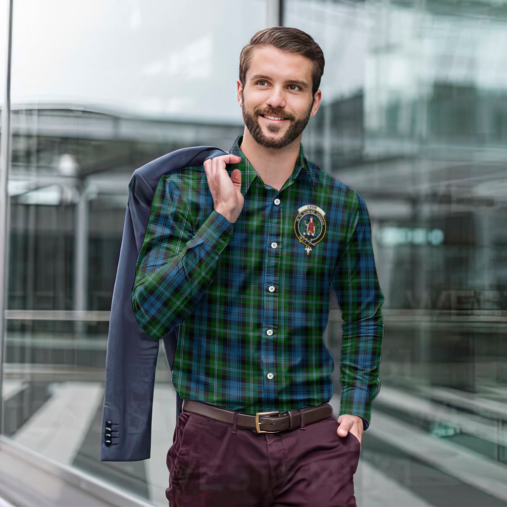 Lyon Tartan Long Sleeve Button Up Shirt with Family Crest - Tartan Vibes Clothing