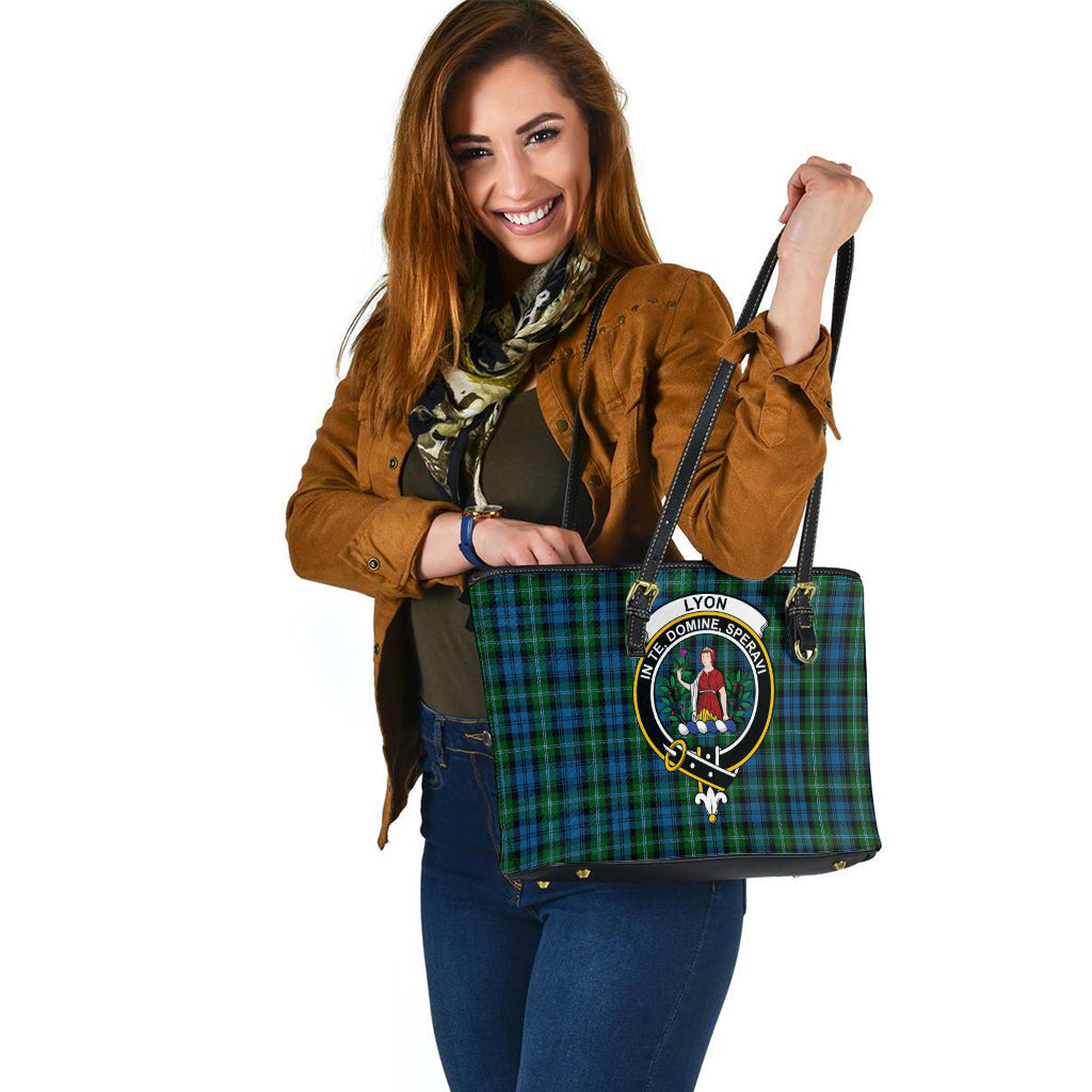 Lyon Tartan Leather Tote Bag with Family Crest - Tartan Vibes Clothing