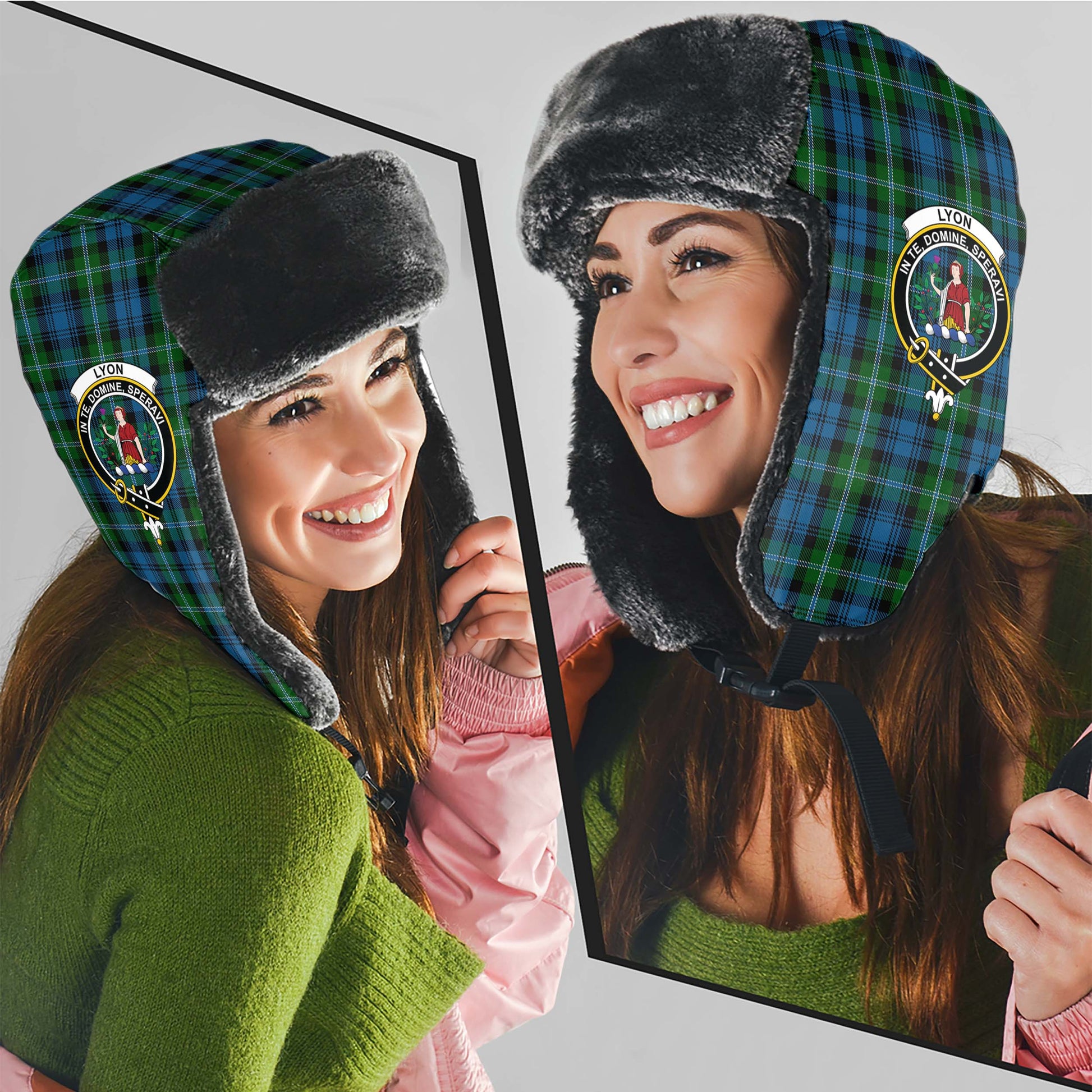 Lyon Tartan Winter Trapper Hat with Family Crest - Tartan Vibes Clothing