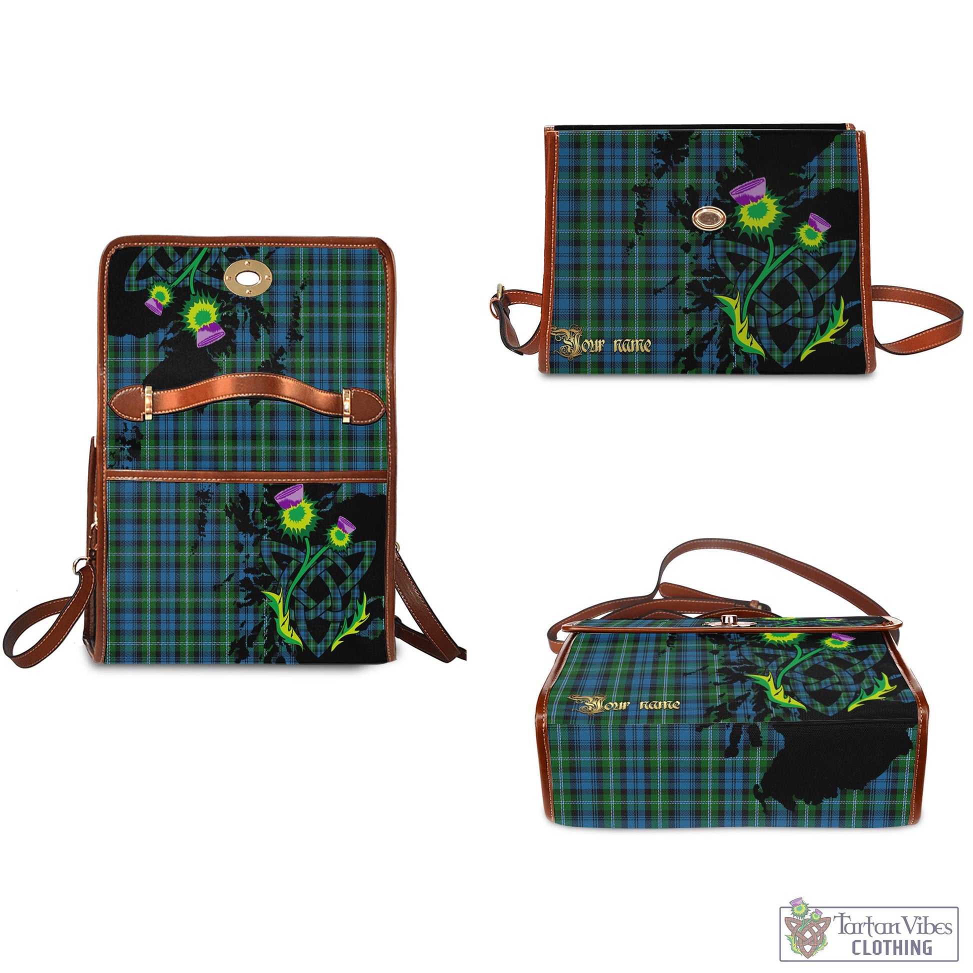 Tartan Vibes Clothing Lyon Tartan Waterproof Canvas Bag with Scotland Map and Thistle Celtic Accents