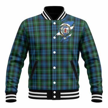 Lyon Clan Crest In Me Tartan Baseball Jacket Scotland Flag Style