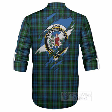 Lyon Clan Crest In Me Tartan Ghillie Shirt Scotland Flag Style