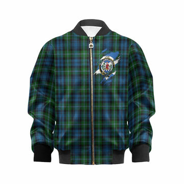 Lyon Clan Crest In Me Tartan Kid Bomber Jacket Scotland Flag Style