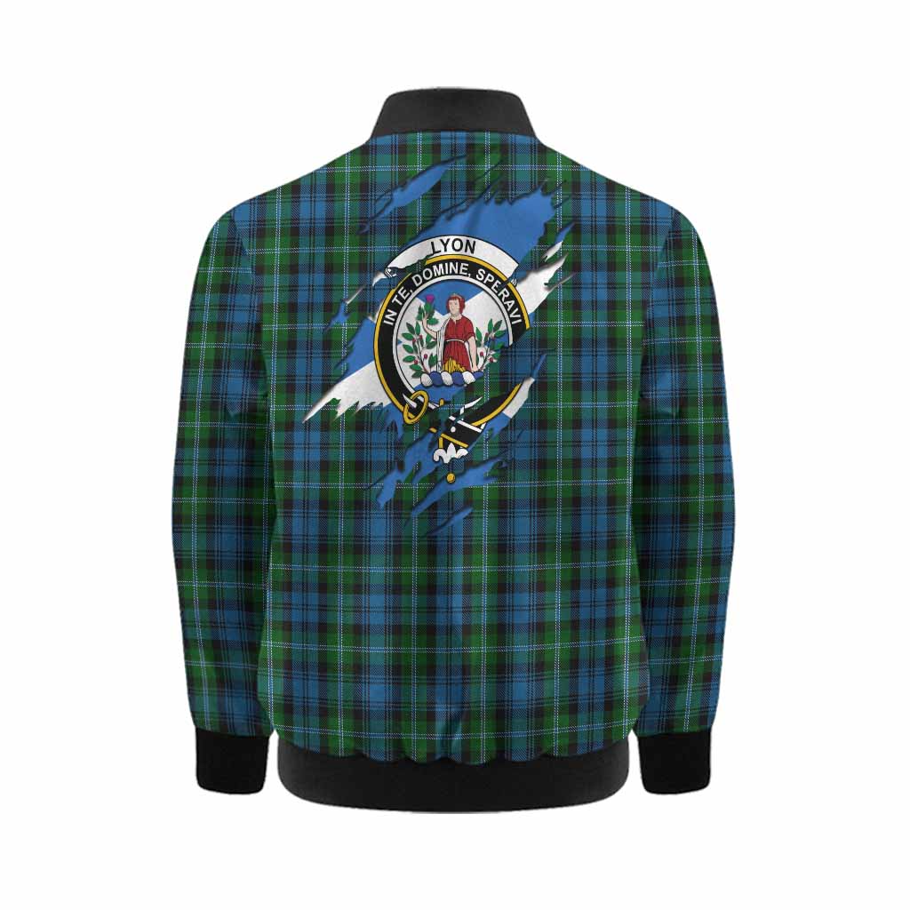 Lyon Clan Crest In Me Tartan Kid Bomber Jacket Scotland Flag Style