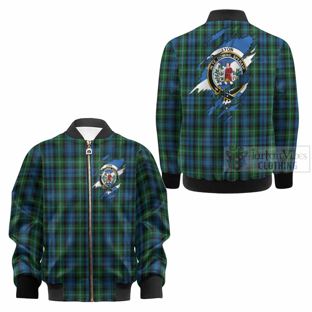 Lyon Clan Crest In Me Tartan Kid Bomber Jacket Scotland Flag Style