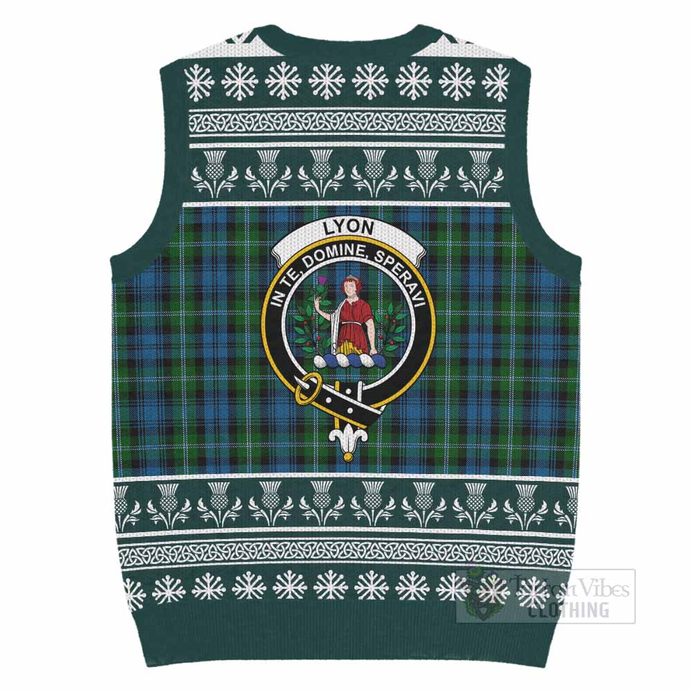 Lyon Clan Tartan Christmas Knitted V-Neck Vest with Family Crest - Tartan Vibes Clothing