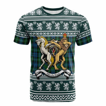Lyon Clan Tartan Crest Christmas Cotton T-shirt Coat of Arms Funny Style