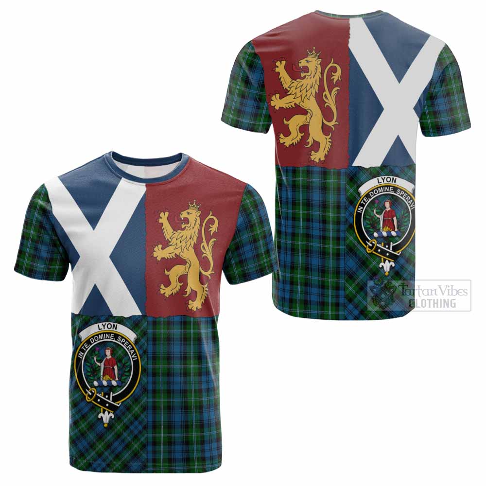 Lyon Crest Tartan Cotton T-shirt with Lion Rampant Saltire Style - Tartan Vibes Clothing